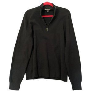 Michael Kors Mens Sweater XL Cotton 1/4 Zip Black Pullover Mock Neck